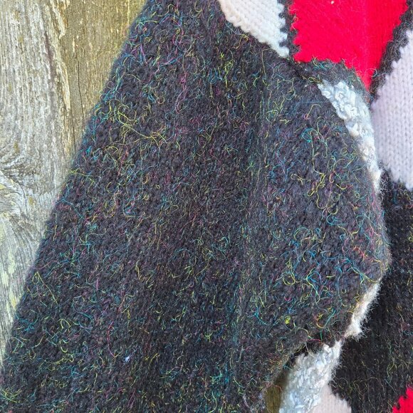 Vintage 80s Chunky Hand Knit Sweater Size M Oversized Diamond Harlequin Pattern - Picture 2 of 7